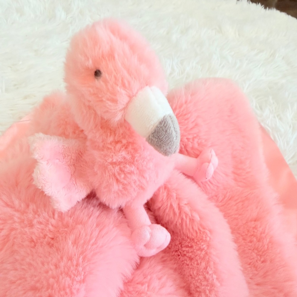 Cloud Island Pink Flamingo Security Blanket Lovey Faux Fur Satin Trim Plush Toy - Picture 2 of 9
